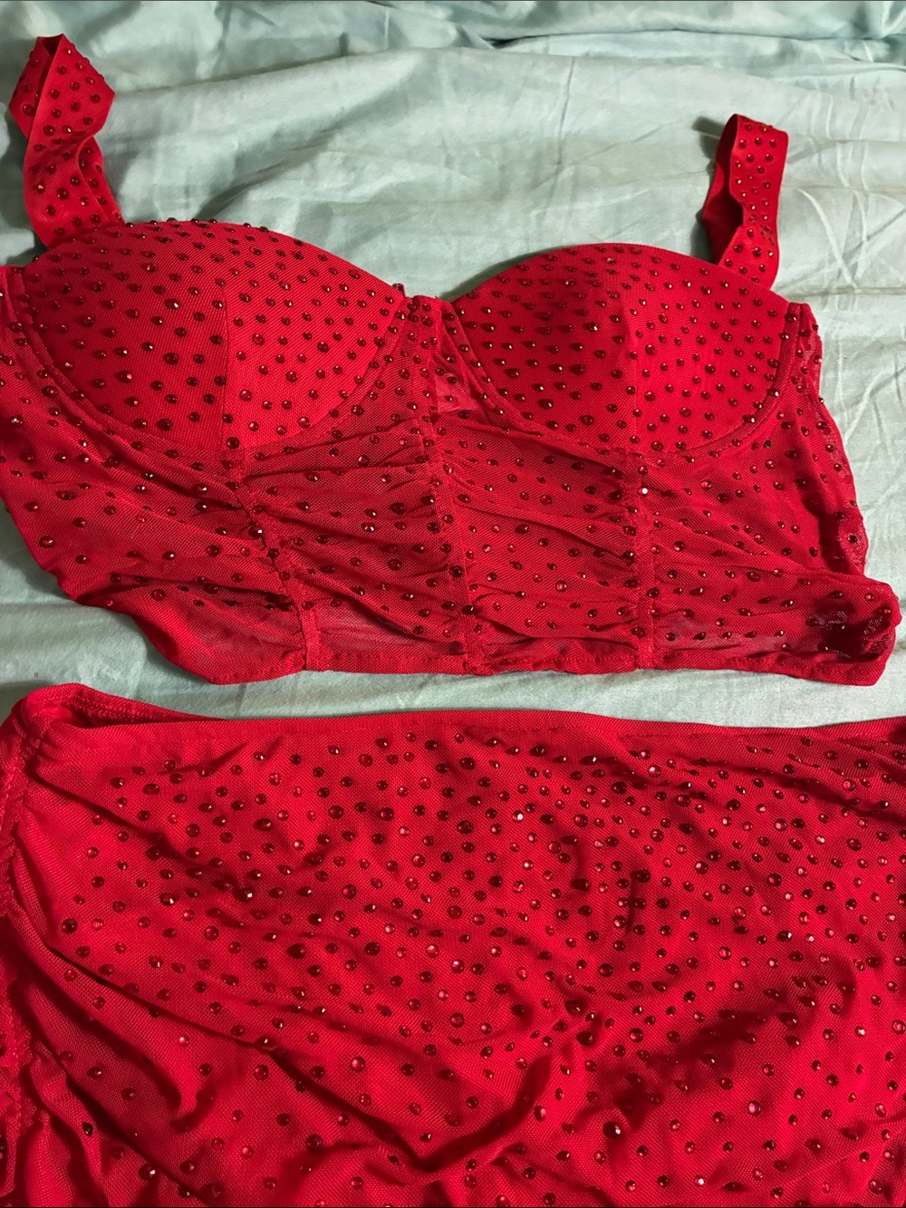 Red Rhinestone Skirt Set - Picture 2 of 4